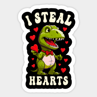 Boys Valentines Day Dinosaur I Steal Hearts Men Love T Rex Sticker